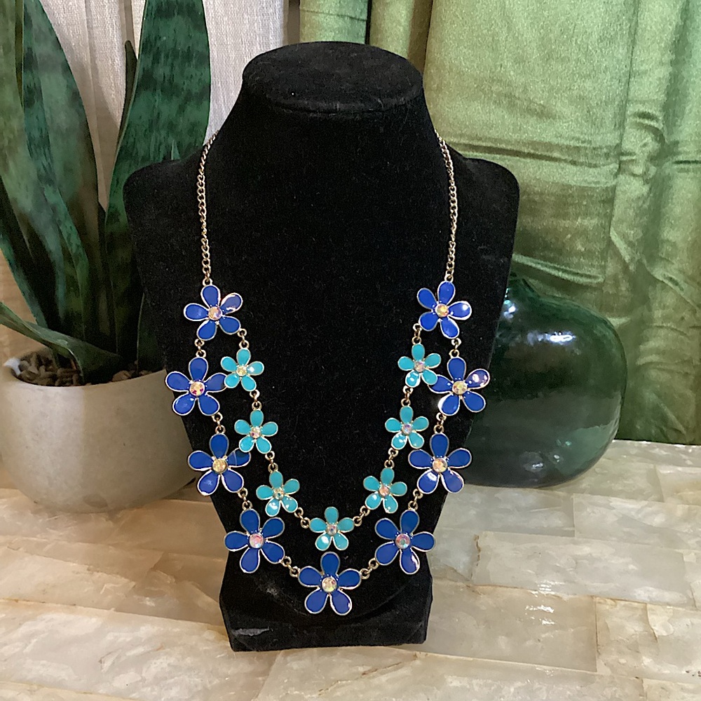 Blue Floral Double Layer Fashion Necklace